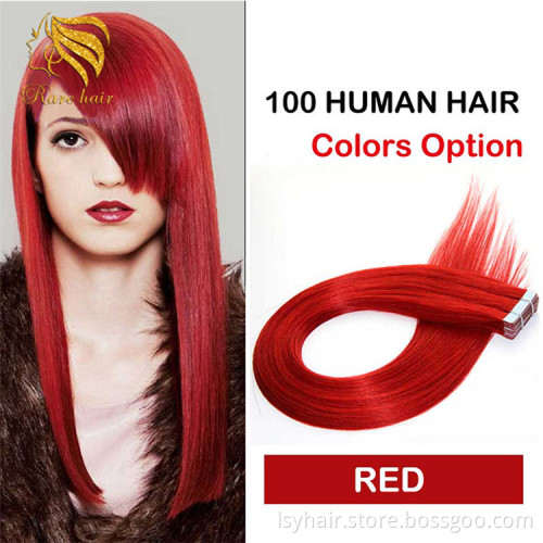 Lsy Customized Wholesale Remy Double Drawn Tape In Hair Extensions, Original Skin Weft Red Russian Human Hair Tape Extensions